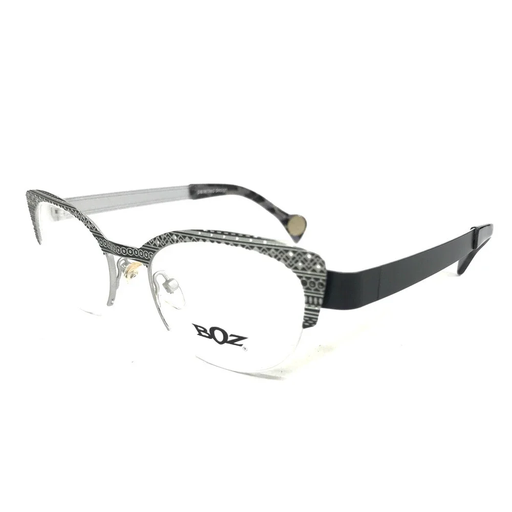 Boz Eyeglasses Frames ZADIG 0010 Black White Silver Cat Eye Patterned 49-19-135